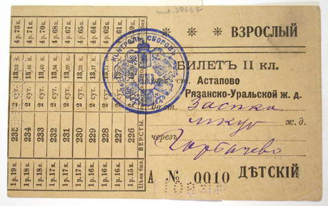 Последний железнодорожный билет Л. Н. Толстого